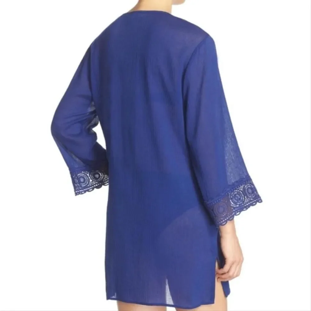 La Blanca Island Fare Crochet Trim Tunic Swim Cover Up